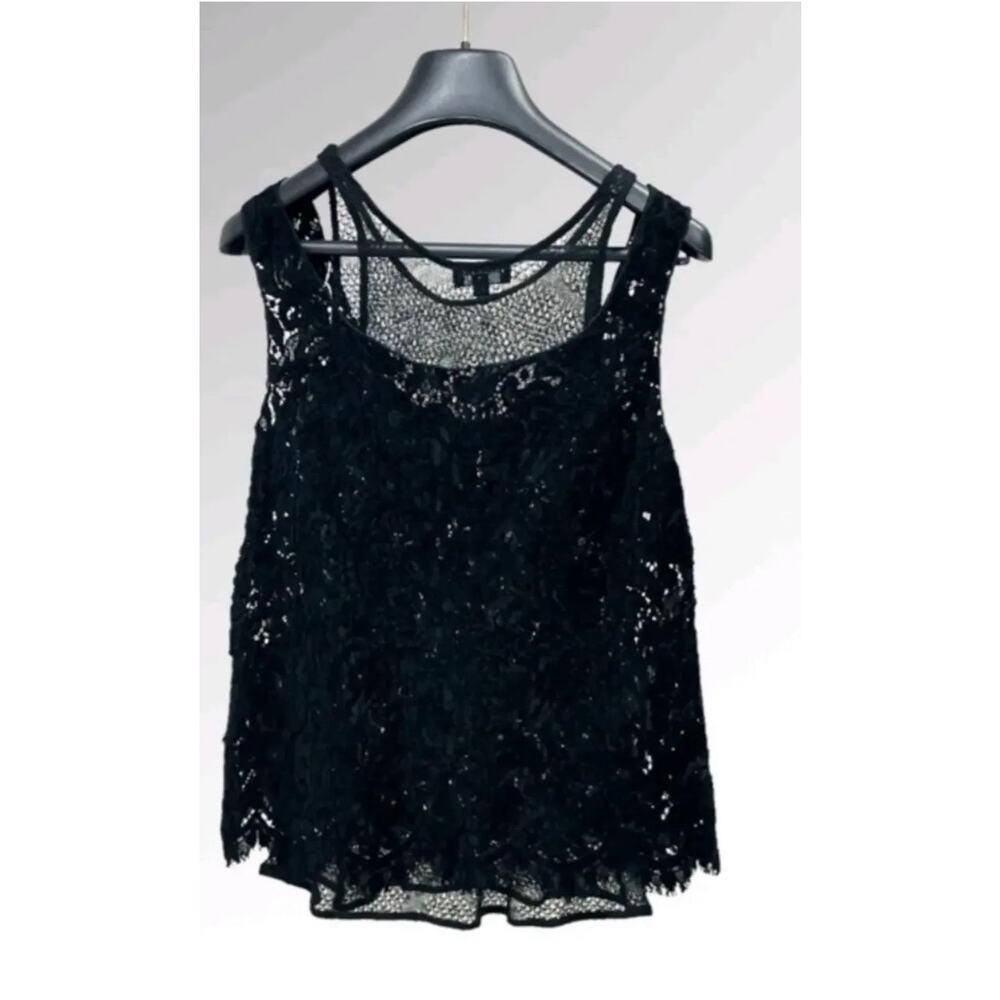 CHANEL COCO Button Rayon Cashmere Layered Lace Knit Tank Top Sz.38